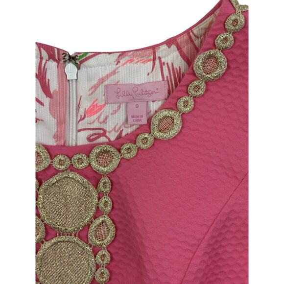 Lilly Pulitzer Pink Gold Rosie Shift Dress 0 Preppy Beachy Cruise Resort - Picture 5 of 13